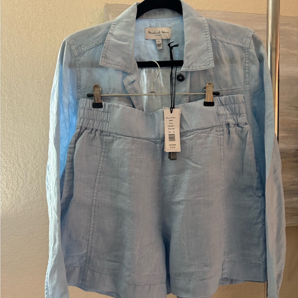 Michael Stars Water Blue Woven Linen Shorts